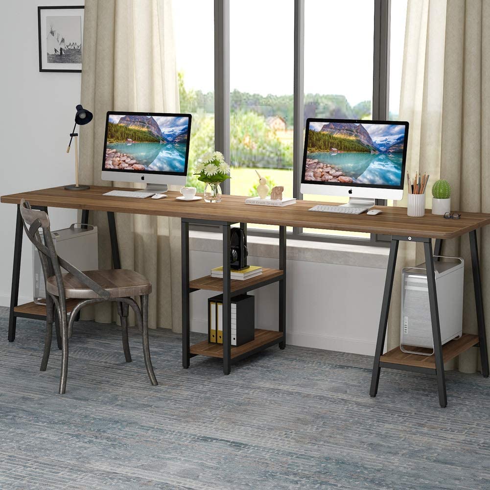 Tribesigns 94.5 inch Double Computer Desk with Storage Shelf